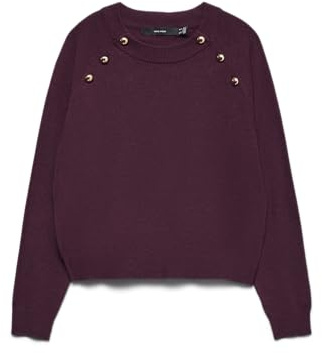 VERO MODA Damen Vmhappy Ls O-Neck Button Pullover Boo, Winetasting, XS