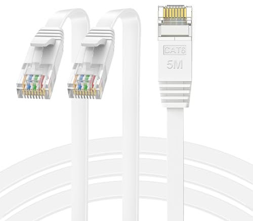 GLCON 5m LAN Kabel 2er-Pack, CAT 6 Netzwerkkabel Flach, Langlebig Ethernet Kabel RJ45 Kabel für Heim Office, Kompatibel mit Router TV Switch PS5/4 - Weiß