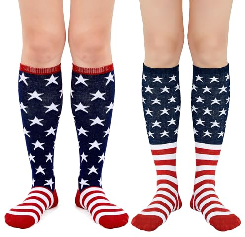 American Flag Stars and Stripes Socks for Women Baseball Softball Football Youth and Adult Boys Girls 2Pack