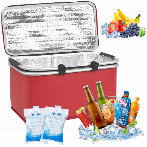 30L Faltbare Kühltasche mit 2 Eisakkus – Isolierte Thermotasche für Picknick, Camping, Einkaufen, Büro, Outdoor & Reisen – Wasserdicht, schmutzabweisend, verstärkter Boden
