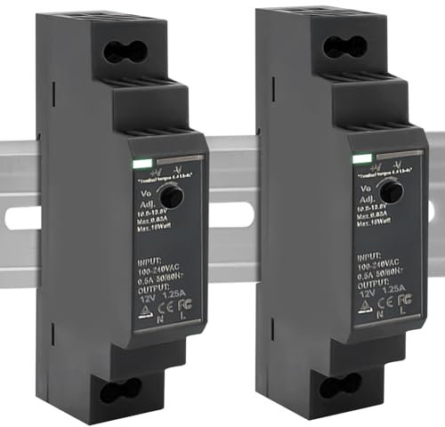 2 unidades de fuente de alimentación 12 V: 12 V CC 15 W 1,25 A, HDR-15-12, riel DIN para sistema de automatización industrial