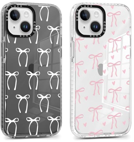 Yirlbey 2 Stück für iPhone 14 / iPhone 13 6,1'' Hülle, Transparent Handyhülle mit Schleifen Herz Aesthetic Muster Design Mädchen Frauen Clear Case, Durchsichtig Dünn TPU Stoßfest Cover