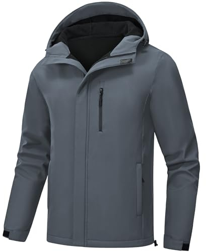 Huayuzh Softshelljacke für Herren Winterjacke Wasserdicht Winddicht Warme Fleece Gefüttert Regenjacke Wandern Camping Mittelgraublau XL