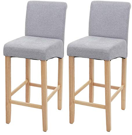 PROREGAL 2er-Set Barhocker gepolstert mit Lehne Sitzhöhe 75cm Holz Hellgrau helle Beine Stoff/Textil Barstuhl Tresenhocker