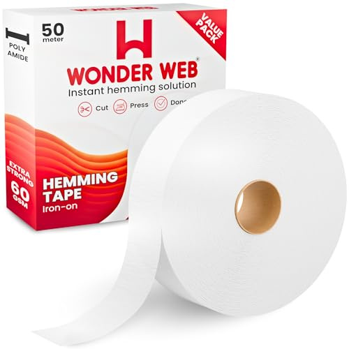 WONDER WEB Hemming Tape 50 Meter Premium Iron On Hemming Tape | for Trousers, Sewing & Fabric Extra Strong Wonderweb Hem Adhesive Tape for Quick, No-Sew Fixes – Instant Hemming Solution