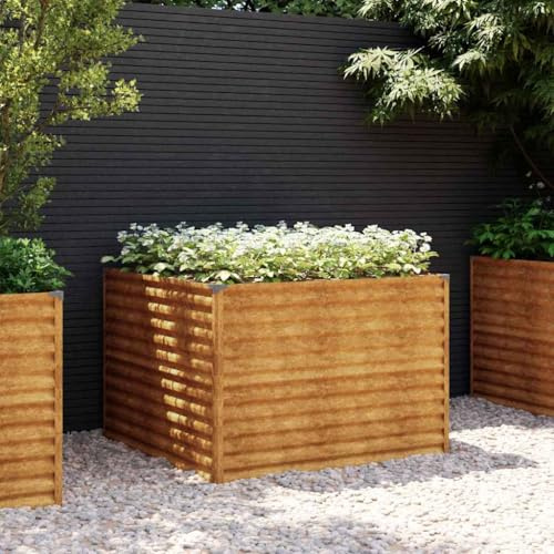 Hochbeet aus Cortenstahl 100x100x69 cm, wetterfester Pflanzkasten für Gartenbeet & Außenbereich, Robustes Blumenbeet für Pflanzen und Gemüse