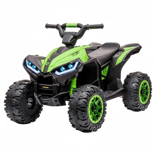 BRICOZONE Quad Elettrico Per Bambini 12V ATV Con Doppio Motore 35W Luci LED Musica MP3 USB Due Velocità 3 6 Km H Per Bambini 3 5 Anni (Verde)