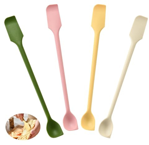 4 Teiliges Mini Silikon Spatel, Teigschaber Schmal, Doppelkopf Restelöffel, Multifunktional Teigschaber Silikon, Silikonschaber für Backen, Kochen, Rühren, Marmeladengläser, Cremes