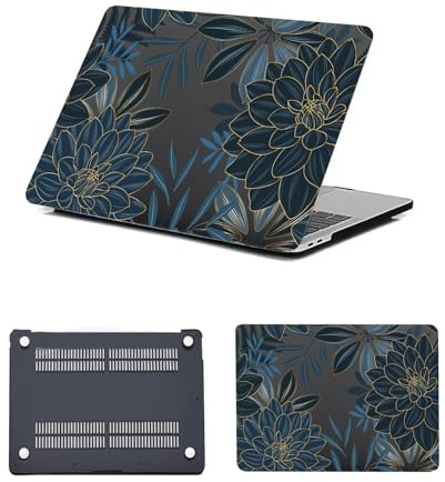 HLAAJJX Printed Case for MacBook 12 inch (2017 2016 2015) A1534 with Retina Display, Arts Pattern Plastic Laptop Hard Shell Protective Case,Blue Gold Dahalia