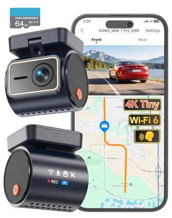 KAWA 4K Mini Dashcam Front, Tarnanzeige, Sprachsteuerung, Wi-Fi 6 & GPS