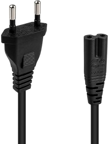 Cable de Alimentación Euro C7 de 1.5M, Corriente Tipo Figura 8 para TV, Monitor, Consolas y Pequeños Electrodomésticos, Cable Alimentacion PS4 y TV, Negro
