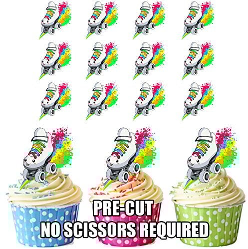 AK Giftshop PRE-CUT Rainbow Roller Skates - Edible Cupcake Toppers/Cake Decorations (Pack of 12)