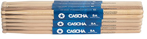 CASCHA Drumsticks 5A American Hickory - 12 Paar hochwertige Drum Sticks aus robustem Hickory-Holz - ausgewogener Schwerpunkt für optimale Kontrolle - Länge 407 mm - Schlagzeug Sticks 24 Stück