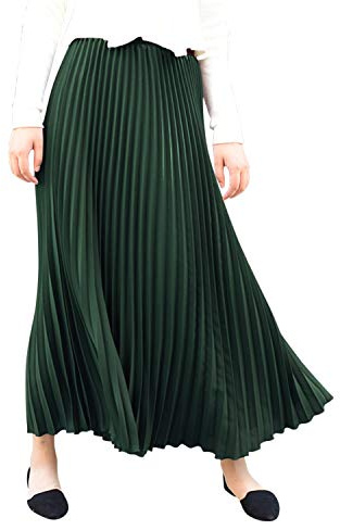 Lisli Damen Elastische Taille Maxi Lang Sommerrock Freizeit Hoch Taille A Linie Faltenrock Plissee Swing Röcke Gefaltet Strandrock