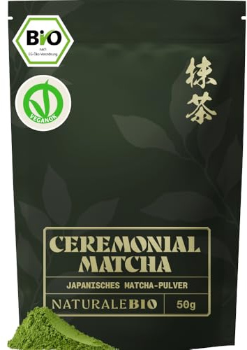 NaturaleBio Organic Ceremonial Grade Matcha Powder Uji Japan Umami Flavour | 50 g. Stone-ground first harvest Uji matcha for traditional tea, matcha lattes and iced matcha.