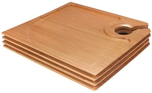 BambooMN 7.9 x 7.1 Bamboo Cocktail Appetiser Plates with Wine Glass Holder, 4 Pieces
