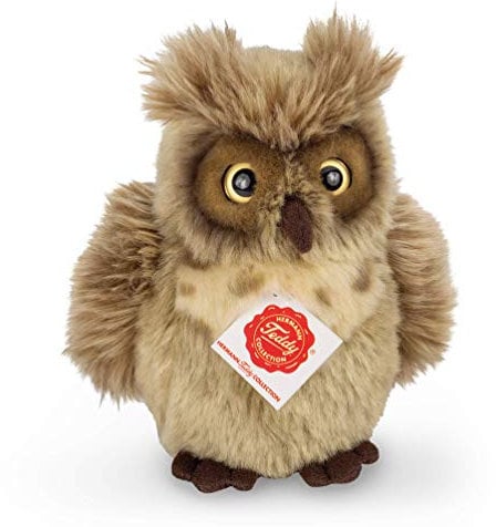 Teddy Hermann 94163 Eule Graubraun 17 cm, Kuscheltier, Plüschtier mit recycelter Füllung