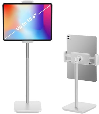 Tounee Support Tablette, Support pour Tablette Hauteur Réglable Jusqu'à 21,Porte Tablette Support Dock pour iPad Pro 12.9,10.9,10.2, Air Mini 4 3 2, Fire, Kindle, iPhone (4.7''-15.6'') - Blanc