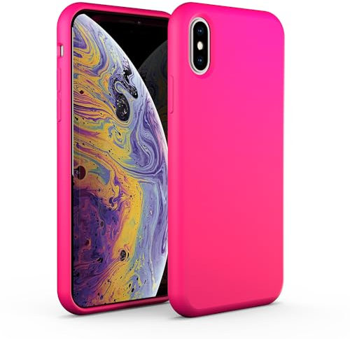 N NEWTOP Custodia Cover Compatibile per iPhone XS, Ori Case Guscio TPU Silicone Semi Rigido Colori Microfibra Interna Morbida (Fucsia)