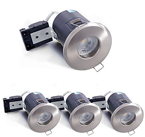 4XSweier LED Recessed Ceiling Lights 90 min Fire Rated, Waterproof IP65 Spotlight, Satin Nickel die-cast Aluminium (Bulb not Included) Recessed Spotlights,230V GU10 Downlight