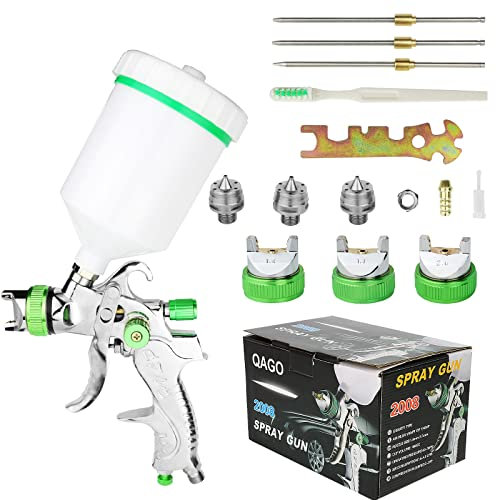 HVLP Spray Gun 1.4mm Tip with Replaceable 1.7mm 2.0mm Nozzle Needle Cap and 600cc Color Cup Mini Hvlp Gravity Feed Paint Sprayer Gun with Spanner Air Spray Gun for Cake Decoration,Model Making（Green）
