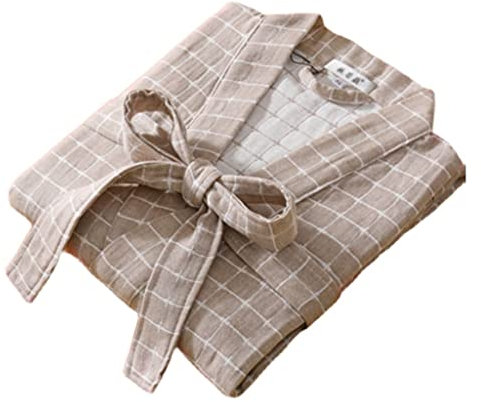 GHYUB Morgenmantel Damen Lang,Baumwollbademantel,Doppellagige Baumwollgaze Herren- Und Damenbademäntel,Yukata-Nachthemd Lose, Badetuch, Spa, Home Casual Wear, Mit Tasche Taillengürtel
