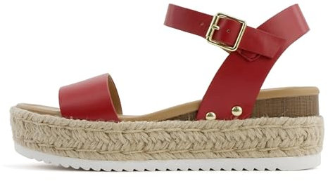 Soda CHIVAS ~ Damen Sandalen mit kräftigen Schnallen, Keilabsatz, Rot PU, 8