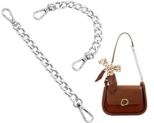 PH PandaHall 2 correas de cadena de bolsa de 8 pulgadas, accesorios de bolsa plateados, cadena de bolso, extensor, cadena de bolso con cierres giratorios para bolso, asas hechas a mano, correa cruzada