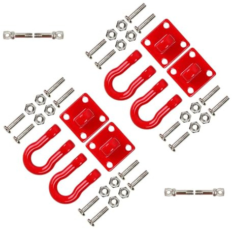 2 Sets Metal Climbing Trailer Tow Hook RC Decorations Accessories for 1/10 Crawler Car Axial SCX10 D90 D110 Traxxas TRX4 TRX6 Redcat Hop-Up Parts(Red)
