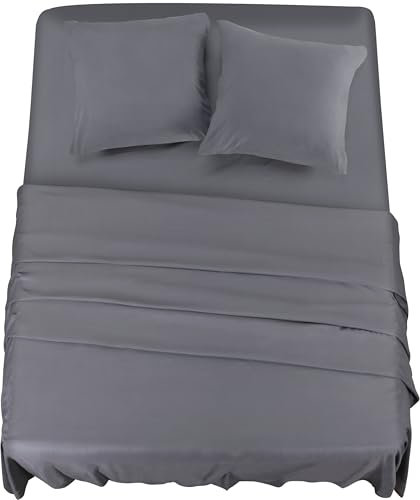 Utopia Bedding 4 Teilige Bettlaken Set 160x200 cm, Grau - Polyester Microfaser, Oeko-Tex Zertifiziert, 1 Spannbettlaken 160x200 cm, 1 Bettlaken 266x259 cm und 2 Kissenbezüge 65x65 cm