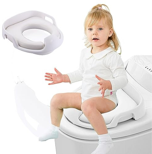 COO11 Toddler Potty Training Toilet Seat with Handles Soft Padded Toilet Ring for Boys Girls, Anti-Slip, Splash Guard, Fits Standard Elongated Toilets, Ages 1-4