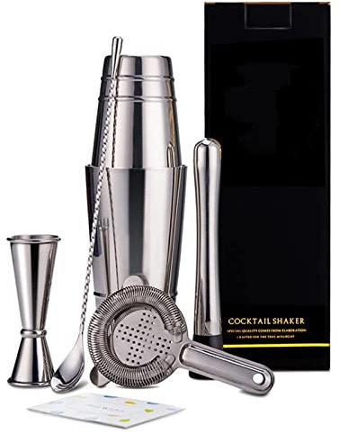 Coctelera Coctelera Coctelera, Coctelera 800Ml, Juego De Coctelera, Kit De Coctelera Con Colador, Jigger Doble, Cuchara Mezcladora De Barra, Boston Shaker Bartender, Marrón, 8 Piezas / 41 ( Color : Si