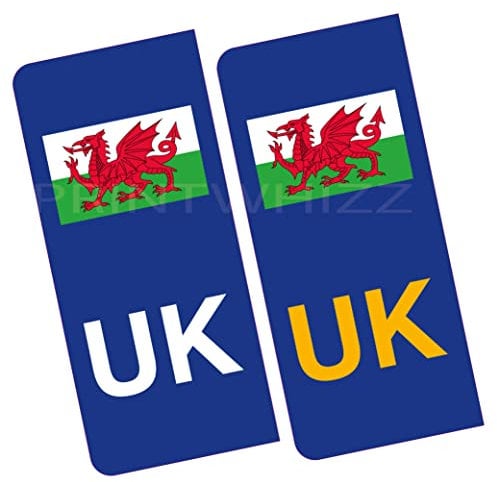 2 x Welsh Car Stickers - Wales Flag Number Plate Reg Self-Adhesive Vinyl