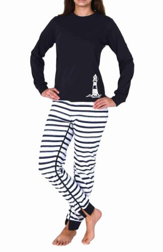 Normann Care Maritimer Damen Pflegeoverall Langarm Schlafanzug mit Reissverschluss am Rücken und Bein