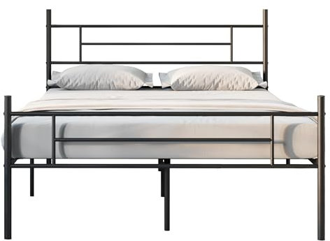Novilla Bettrahmen 180 x 200 cm, Bettgestell mit Lattenrost, Modern Bettgestelle, Metallbett mit Kopfteil für Schlafzimmer ästezimmer, Schwarz