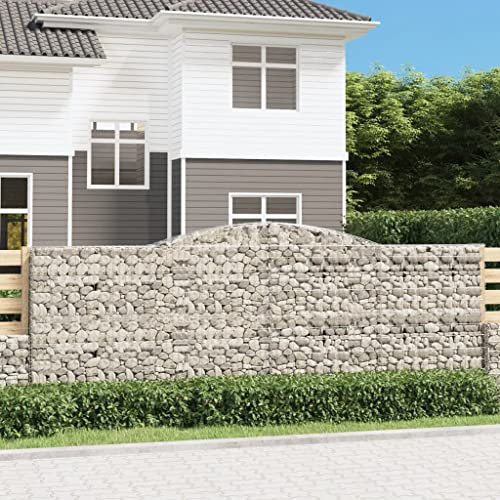 Higsose Gabione Mit Hochbogen 400x30x140/160cm Silber,Verzinktes Eisen,Gabionengitter,Drahtkorb Garten,Gabionen Zaun,Mauersteine Gartenmauer,Pflanzkasten Steinkorb,Dekorativ Mauer,Steingabione