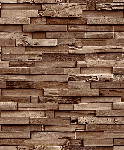 Vliestapete Blöcke Holz Wand Optik Rustikal Dunkelbraun A64003