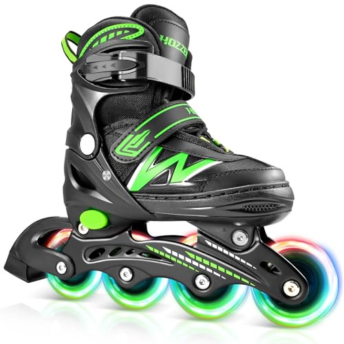 Hozzen Inline Skates Kinder, Verstellbar Inliner für Kinder, Inliner für Mädchen und Jungen, Inline Skates Rollschuhe mit Glow-in-The-Dark-Rädern, Rollerblades Kinder für den Innen und Außenbereich M