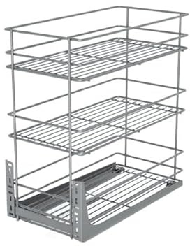 STOLMET Schrankauszug Schrankkorb mit Vollauszug Ausziehbare Küchenschublade mit Soft Close System Korbauszug Küchenschrank Schrank mit Außenbreite 15cm 3 Ablagen 480x545x100mm Chrom Glänzend