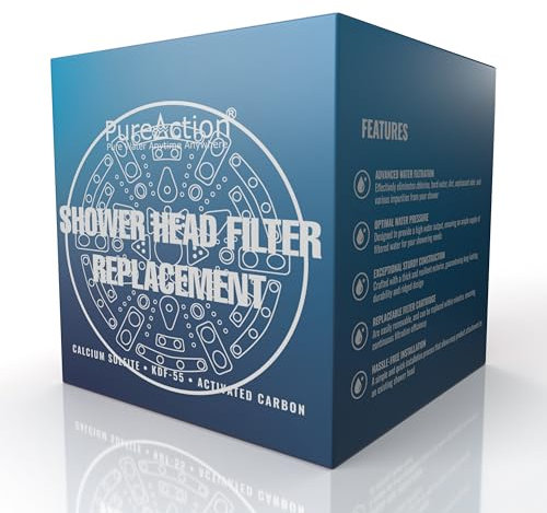 PureAction Replacement Filter Cartridge Set - Shower Head Filter for Hard Water SH100-7 Settings High Pressure Filtered Shower Head - Filters for Chlorine and Fluoride - Water Softener Showerhead