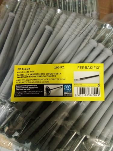Tasselli a Percussione Pannelli Isolanti Muratura Piena Cartongesso Isolamento a Cappotto (diametro mm 8 x lunghezza mm 135 (100 pz))