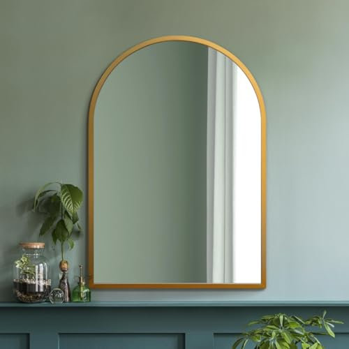 The Arcus - Gold Metal Framed Arched Wall Mirror 39 X 27 (100CM X 70CM). Suitable for Inside and Outside!