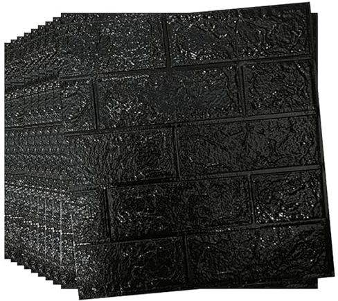 Homemari 50 Stück 3D Wandpaneele 35x38.5cm Selbstklebend Küchenrückwand Ziegel Tapeten Steinoptik 4 mm Steintapete Wandaufkleber Wasserdicht Wandtapete für Küche Schlafzimmer (Schwarz)