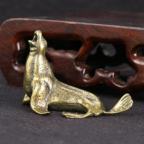 JIAPAILAIYUN Messing-Tierfiguren, 4,5 x 3 cm, antikes Messing, Seelöwe, Kupfer-Ornamente, antike Bronze-Ornamente, Schreibtisch-Briefbeschwerer, Bastelkollektion