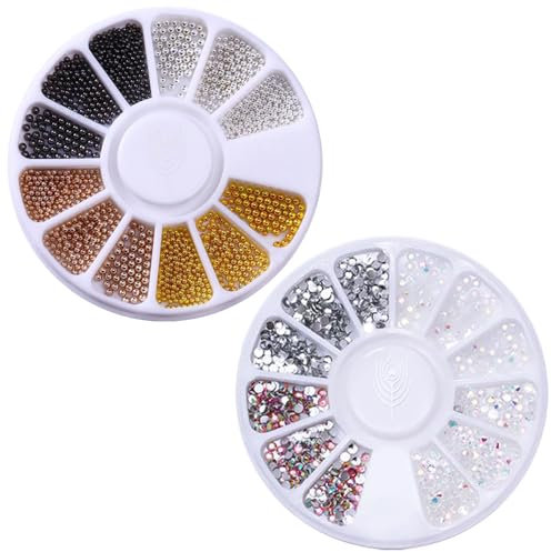2 Boxes 3D Nail Art Decorations Nails Art Mini Steel Ball Disc Resin Drill Nail Beads Nails Beauty Decorations Accessory Tool for Nail Decoration (Multicolour)