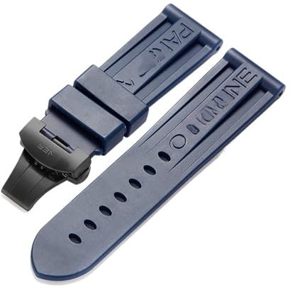 24-mm-Gummi-Uhrenarmband passend for Panerai PAM-Armband, schwarzer Silikongürtel, Faltschließe, Faltschließe, mit Logo, Herrenuhr-Zubehör(Color:Blue-Black)