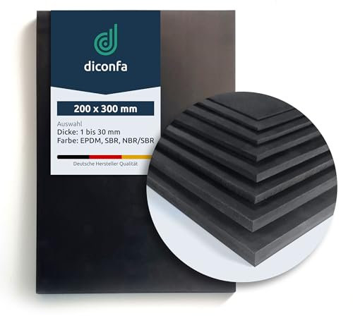 diconfa DIN-A4 / A5 Gummimatte - Material: SBR, EPDM, NBR/SBR - Dicke: 1mm bis 30mm - Anzahl: 1 bis 10 - Auswahl: EPDM, 200x300x2mm, 1 Stück - selbst bearbeiten - Unterlage Dichtung Schutzmatte