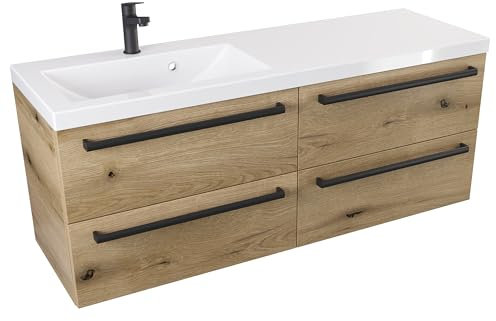 Furni Loft-Waschbeckenunterschrank 120 4SZ L ATH DC - Mattes Holz - Schwarzer Mattgriff