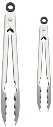 KitchenAid Set of 2 Stainless Steel Tongs with Scalloped Edges Easy Lock Dishwasher Safe Durable and Versatile 7 Inch and 9 Inch Silver