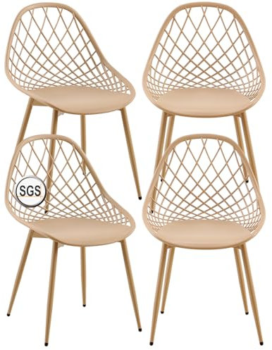 buybyroom Gartenstühle 4er Set, Stabil und Langlebig Terrassenstühle Lounge Sessel Outdoor mit Metallfüße Gartenstuhl Balkon Sessel für Garten, Terrassenstühle Oder, Khaki